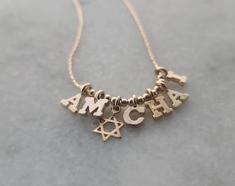 Am Israel Chai Necklace, Gold Chai Necklace, Jewish Jewelry, Star of David Chai Necklace