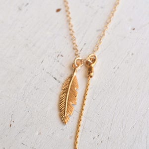 Gold necklace, Feather necklace, unique necklace, leaf necklace, delicate necklace, style, feather pendant image 7