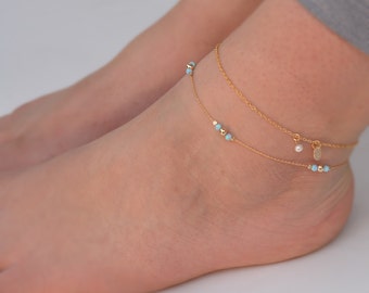 Gold Filled Opal Anklet, Opal Anklet, Ankle bracelet,Opal Jewelry,Minimalist anklet,Gold Anklet,Beach Anklet,Dainty Anklet,Gift for Her