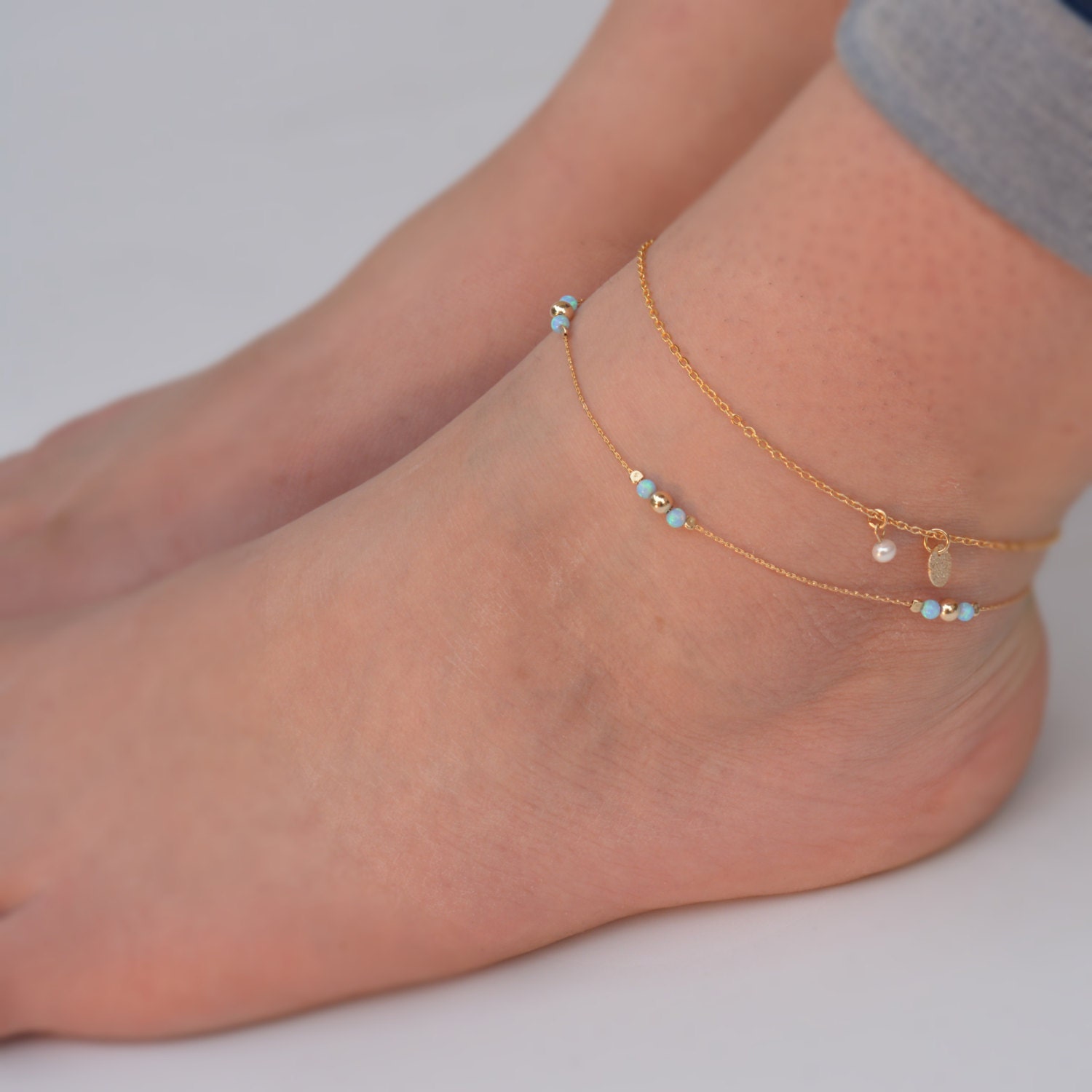 Opal Ankletankle Braceletopal Jewelrygold Ankletbeach Etsy