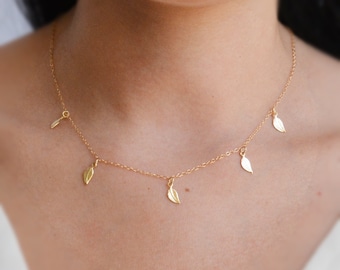 Gold necklace,dainty necklace,leaf charm,minimalist necklace,statement necklace