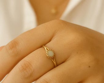 Gold Jade ring  stackable ring Green gemstone jewelry light green ring,  - 4441