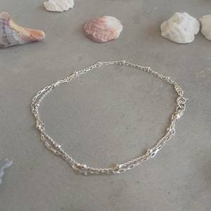 Sterling Silver Anklet, Layered Anklet, Double Chain Anklet, Ankle Bracelet, Multi Strand anklet Silver, Dainty Anklet Sterling Silver image 3