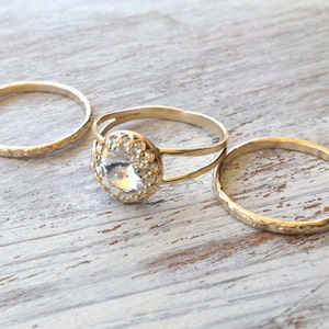 Set of rings - Gold ring, 3 stacking ring, vintage ring, gold rings, clear crystal ring, stack gold ring- RC3