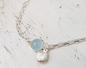 Sterling Silver Aquamarine and Shell Anklet,Silver Anklet,Aquamarine Ankle Bracelet,Shell Silver Anklet,Sterling Silver Anklet for Women