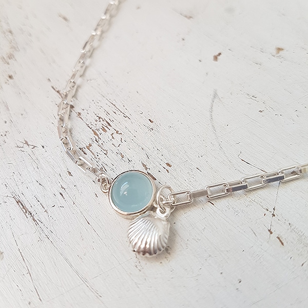 Sterling Silver Aquamarine and Shell Anklet,Silver Anklet,Aquamarine Ankle Bracelet,Shell Silver Anklet,Sterling Silver Anklet for Women