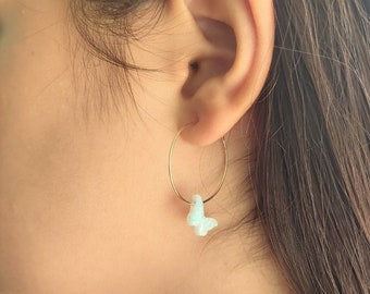 Opal Butterfly Earrings, Butterfly Earrings, Opal jewelry,Luck Butterfly Pendant,Opal Hoop Earrings