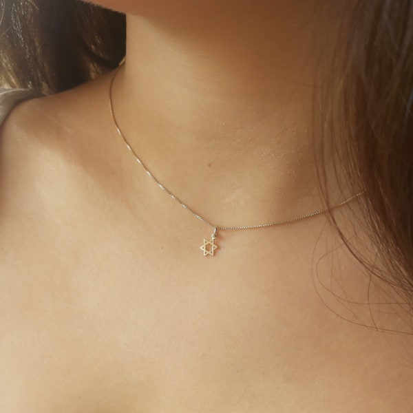 Gouden Davidster ketting, sierlijke Davidster ketting, minimalistische ketting, goud gevuld of sterling zilver