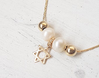 Star of david necklace,Gold necklace,Magen david necklace, 14k gold filled or sterling silver,Delicate necklace,Pearl Necklace,Gift