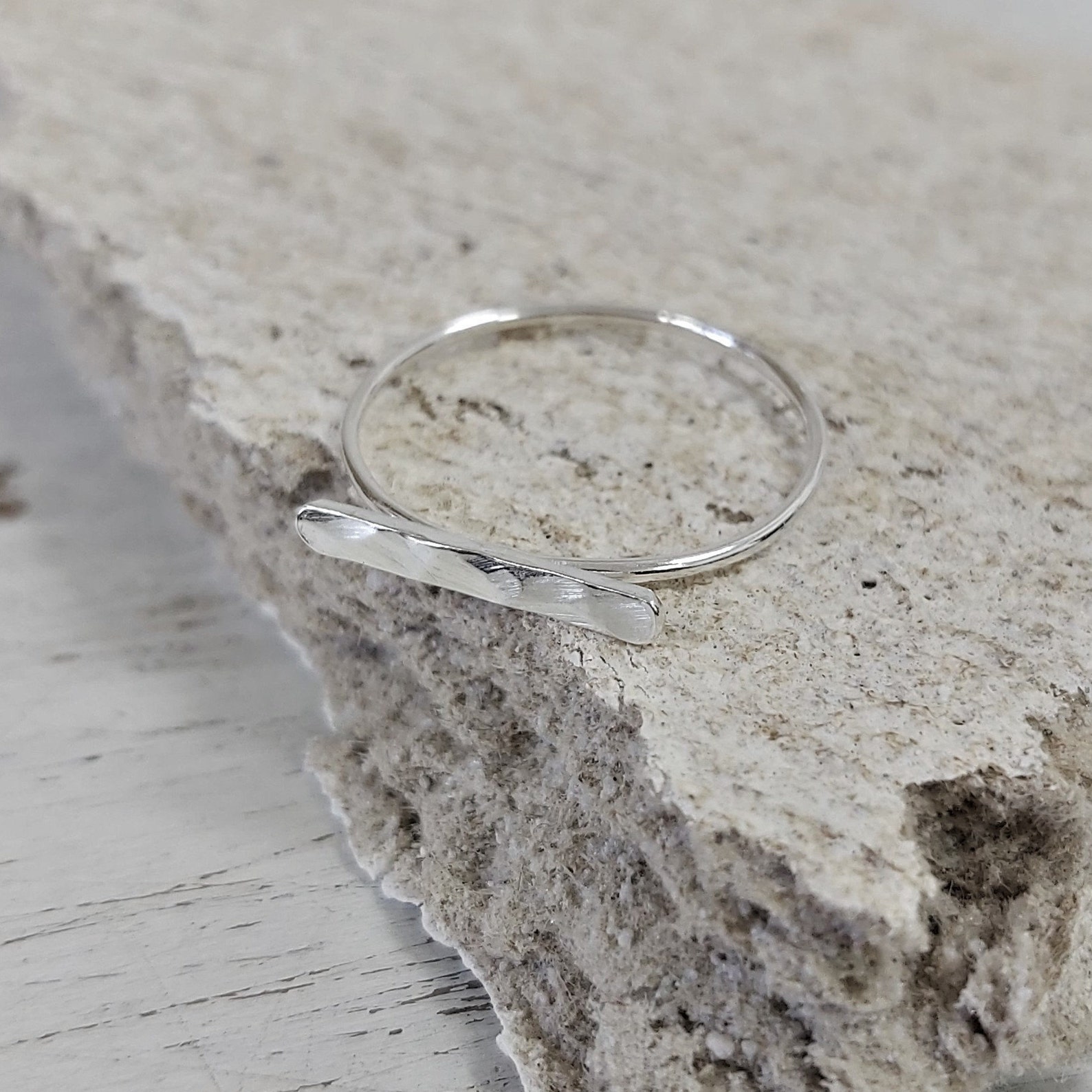 Sterling Silver Bar Ring Thin Bar Ring Line Ring Hammered Etsy