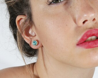 aquamarine stud earrings,gold earrings,blue stud earrings, classic earrings,wedding earrings,aquamarine jewelry - 20001