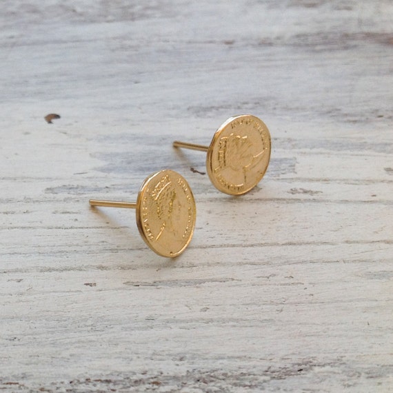 Gold earrings stud earrings coin earrings classic earrings gold filled stud earrings gold coin everyday earrings 6205
