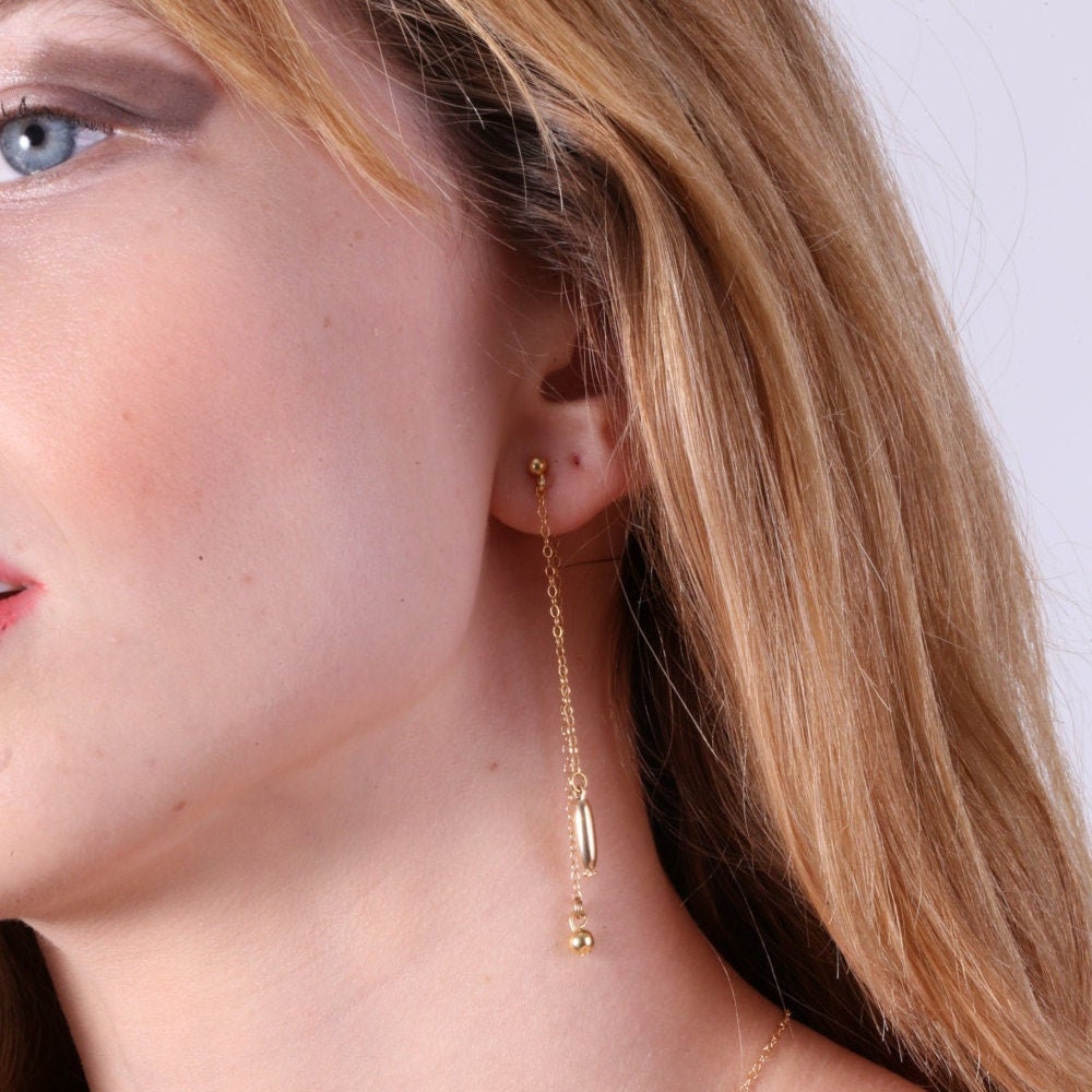 Buy Gold Chain Earrings Double Side Earrings Gold Earrings 14K ...