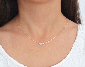 Blue Opal necklace,Opal Jewelry,October birthstone,Sterling Silver,Opal Necklace Silver,Dainty Opal Necklace,opal choker necklace,minimalist