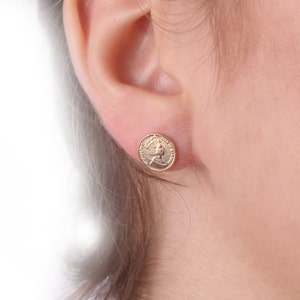 Gold earrings, stud earrings, coin earrings, classic earrings, gold filled stud earrings, gold coin, everyday earrings ,6205 image 4