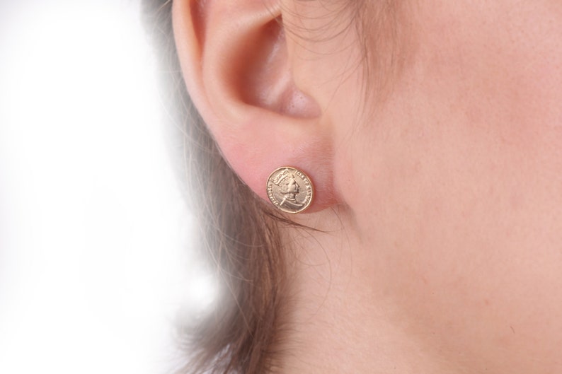 Gold earrings, stud earrings, coin earrings, classic earrings, gold filled stud earrings, gold coin, everyday earrings ,6205 image 4