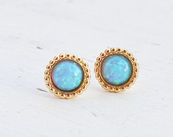 Gold opal earrings,opal earrings,blue opal,gold earrings,opal studs,opal jewelry,fire opal earrings,gold filled earrings -21188