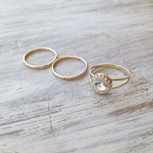Set Ringe Goldring, 3 Stapelringe, Vintage Ringe, Goldringe, klarer Kristall Ring, Stapelgold Ring RC3 Bild 3
