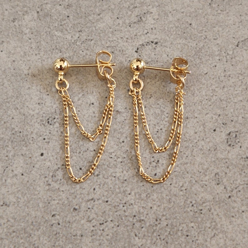 Gold Chain Earring Chain Stud Earrings Minimalist Chain Etsy