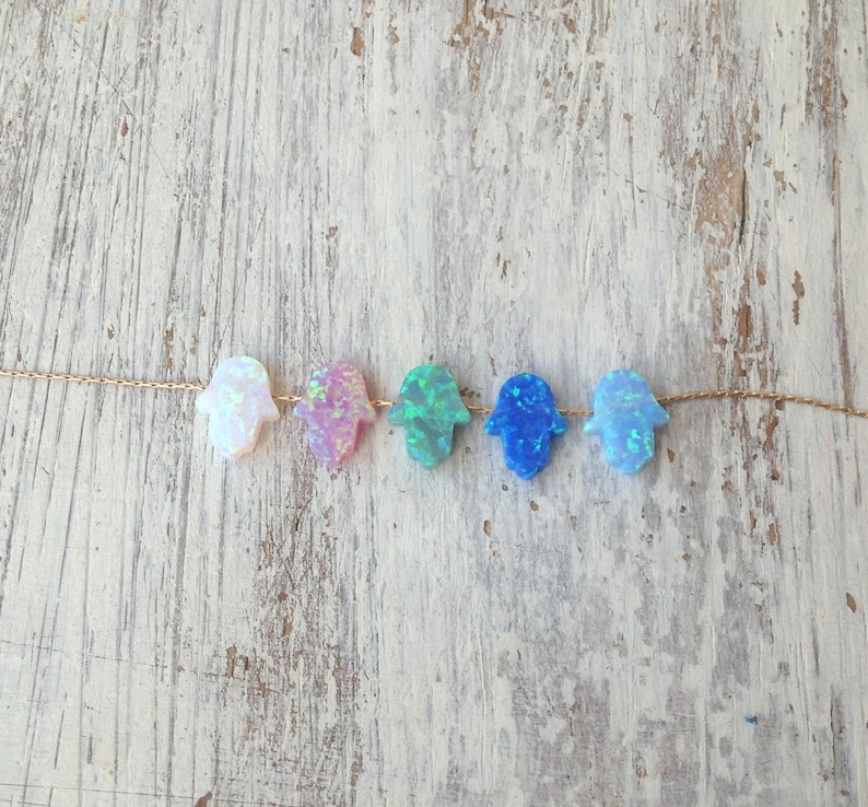 Opal necklace,Hamsa Opal necklace,dainty necklace ,14k gold filled,white opal necklace,blue hamsa necklace image 4