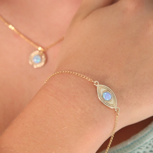 Evil Eye Gold Bracelet,Opal Bracelet,Blue opal bracelet,Dainty Evil Eye Bracelet,Hamsa Bracelet,Gold Bracelet,Evil Eye Jewelry