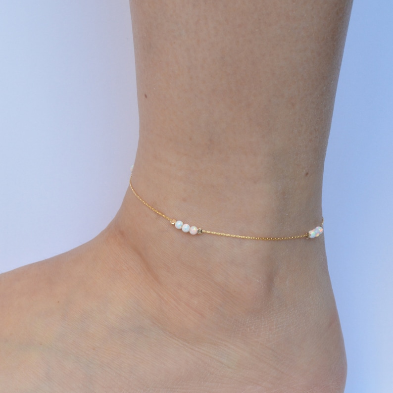Dainty Opal Anklet,Opal Jewelry,Gold Opal Anklet,Beach Anklet