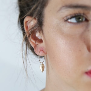 Gold earrings, gold filled earrings, hoop earrings, leaf earrings,leaf jewelry,gold filled hoop,simple gold earrings,dainty earrings gold