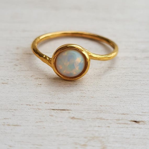 Opal ring,gemstone ring, stacking ring, white opal ring, gold rings, opal, gold filled ring,  thin ring, hammered ring