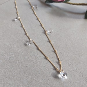 Dainty Crystal Necklace, Gold Chain Necklace with Crystal Pendant, Wedding Necklace, Gold necklace with crystal Discs, Layered Necklace