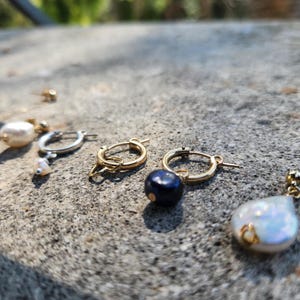 Hoop Earrings, Pearl Hoop Earrings ,Sterling Silver or Gold filled Earrings, Black pearl , White Pearl,Hoops for Women