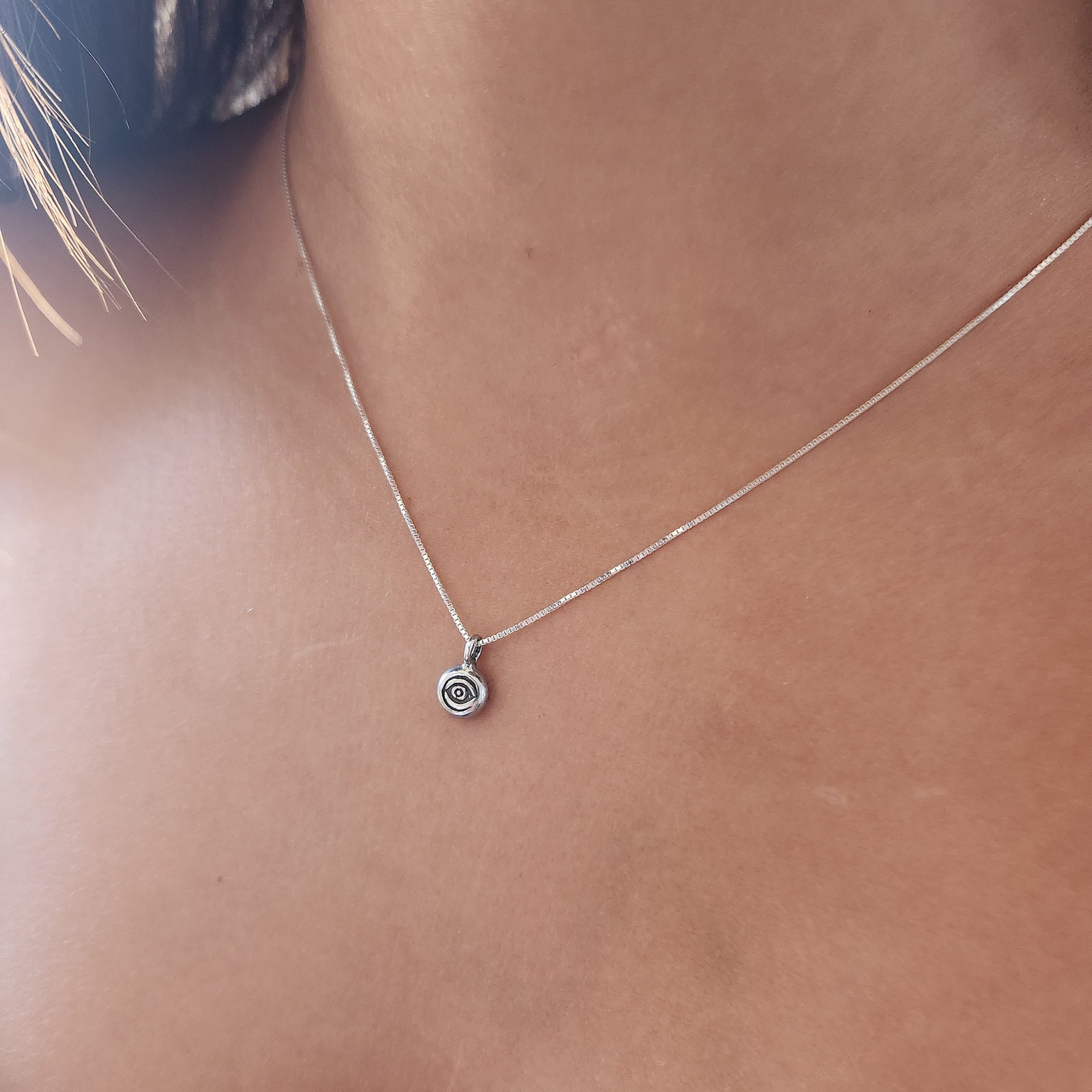 ★SENTIMENTS★ NO.517 [SMALL] NECKLACE Small Evil Eye Necklace, Silver Evil Eye,sterling Silver