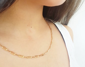 Gold Chain Necklace,Minimalist Chain Link Necklace,Layering Necklace,Rectangle Gold Link Necklace, Simple Gold Filled Chain Necklace Jewelry