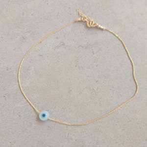 Gold Filled Evil Eye Anklet, Mother of Pearl Evil Eye, Eye Anklet, Protection Jewelry, Mother of pearl Ankle Bracelet