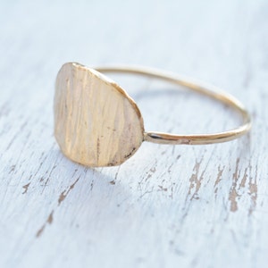 Handmade Gold Hammered Stacking Ring for Women - Modern Minimalist Design - 14k Gold Filled - Elegant Gift Box Included