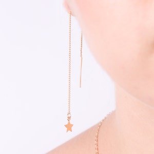 star earrings,gold filled hanging chain earrings,long gold earrings,minimalist earrings,long dangle earrings,star jewelry 21115