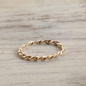 Gold ring, stacking rings, gold twist ring, handmade, stack ring, thin gold ring, knuckle ring - 1005