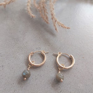 Gold Labradorite Earrings, Labradorite Hoops, Gemstone Hoops, Labradorite Jewelry, 14k Gold Filled or sterling silver