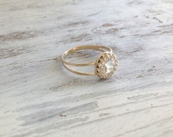Gold ring, wedding ring, stacking ring, vintage ring, stackble ring, clear crystal ring, stackble gold ring, white 7020