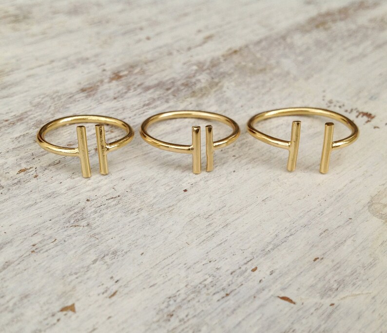 Gold Bar Ring,Adjustable ring, gold ring,Double Bar ring,bar ring, adjustable gold ring, gold knuckle ring 10034 image 4