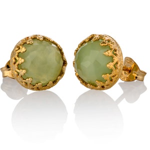 Jade earrings Stud,Dainty Jade Earrings,Green Jade Gemstone earrings,Wedding Earrings,Gold filled or sterling silver,Jade Jewelry size 8mm image 6