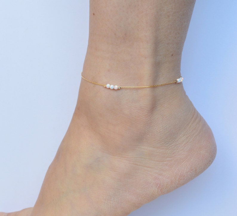 Dainty Opal Anklet,Opal Jewelry,Gold Opal Anklet,Beach Anklet
