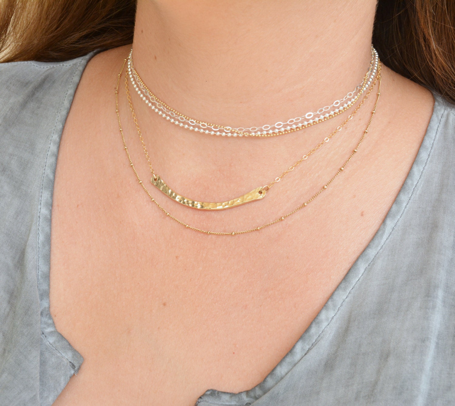 Gold layered choker necklace best sale