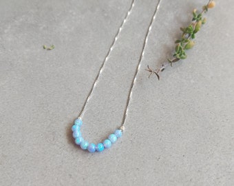 Blue Opal Beaded Necklace,Opal Necklace, Tiny Opal Bead Necklace,Minimalist Necklace, Opal Jewelry, Opal Bead Necklace