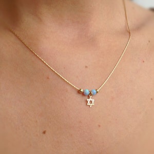 Gold necklace, opal necklace, star of david necklace ,14k gold filled ,blue opal necklace, delicate necklace - 10040