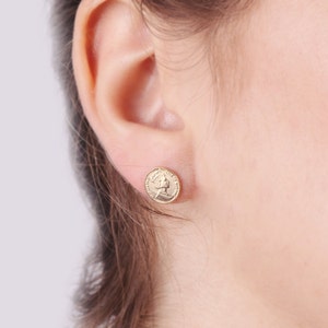 Gold earrings, stud earrings, coin earrings, classic earrings, gold filled stud earrings, gold coin, everyday earrings ,6205 image 2
