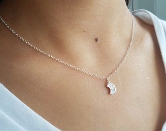 Sterling silver Dainty CZ Moon Necklace,Minimalist silver necklace