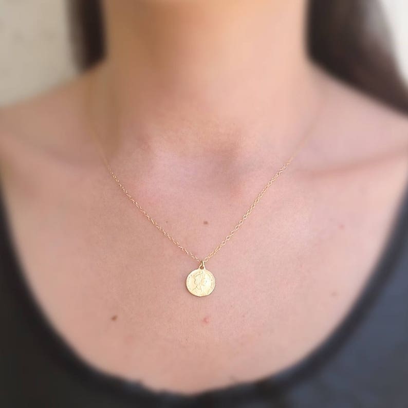 Gold Coin Necklace Women Coin Jewelry Sideway Coin 14k Gold Etsy