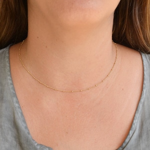 Delicate Gold Satellite Chain Choker Necklace with Layering Option