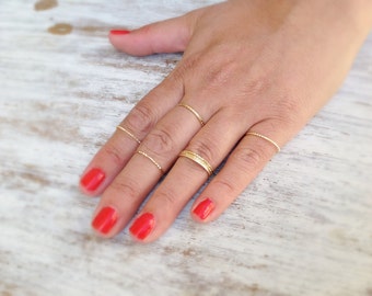 Special offer-5 Gold rings, Stacking ring, stacking gold rings, knuckle rings, thin ring, hammered ring, tiny ring- RR2