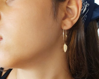 Leaf earrings, Gold Hoop Earrings, Gold filled earrings, Dainty hoop earrings, leaf earrings gold filled or sterling silver ,leaf jewelry